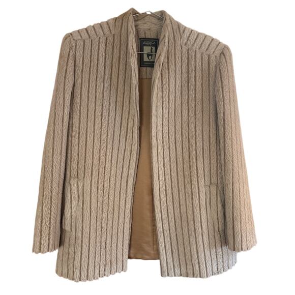 Alpaca fur wool blend beige‎ womens open blazer SIZE M/L